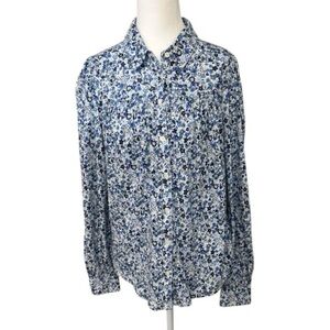 Boden Gathered Dusty Blue Floret Meadow Button-Down Blouse Shirt